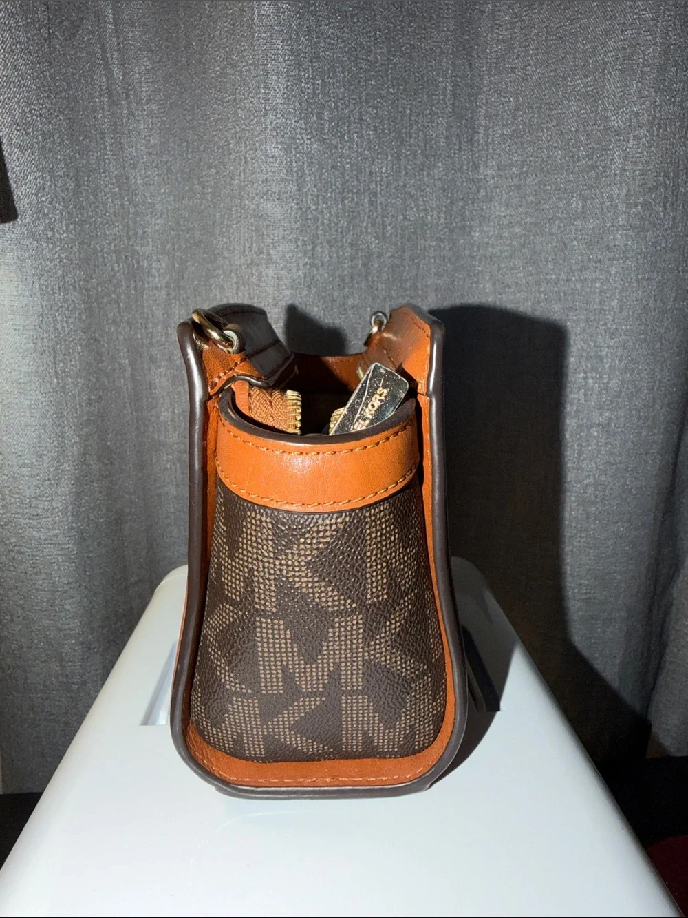 Michael Kors Brown MK Logo Crossbody with Tan Trim